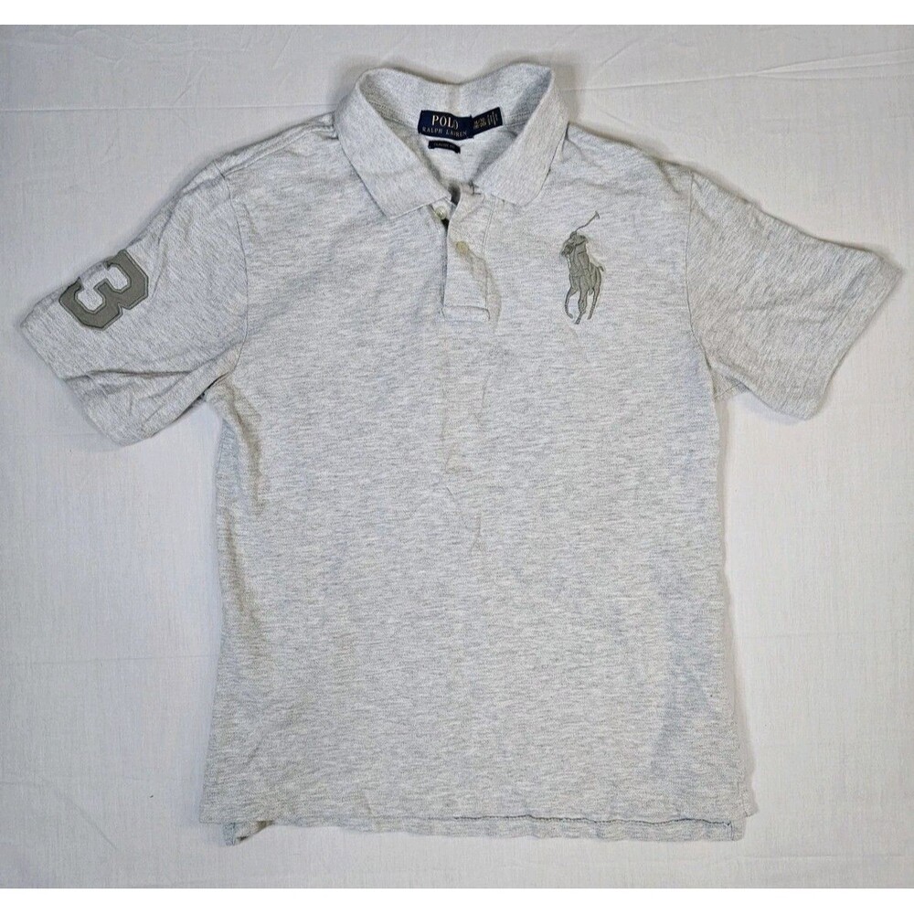 Polo Ralph Lauren Shirt Youth Boys Sz XL (18-20) Gray Big Pony #3 Rugby Classic